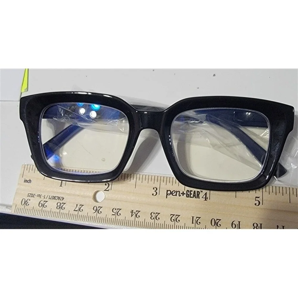 NWT Thick Rectangle Nerd Black Blue Light 1.5 Reading Glasses 117203